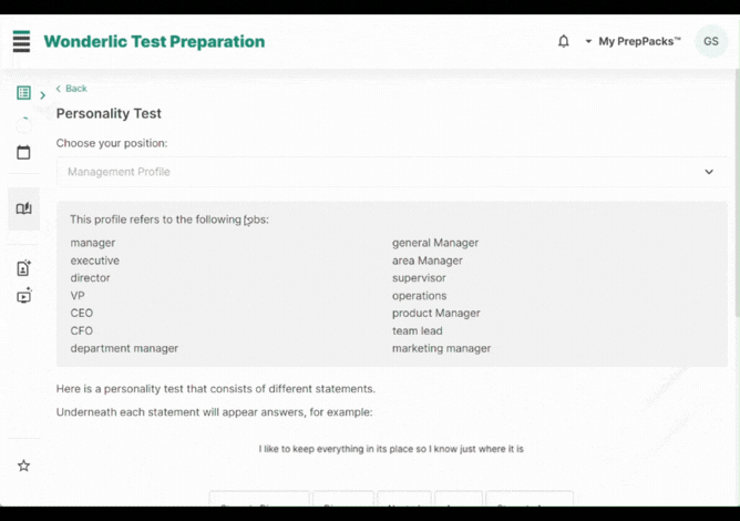 Personality Test Example