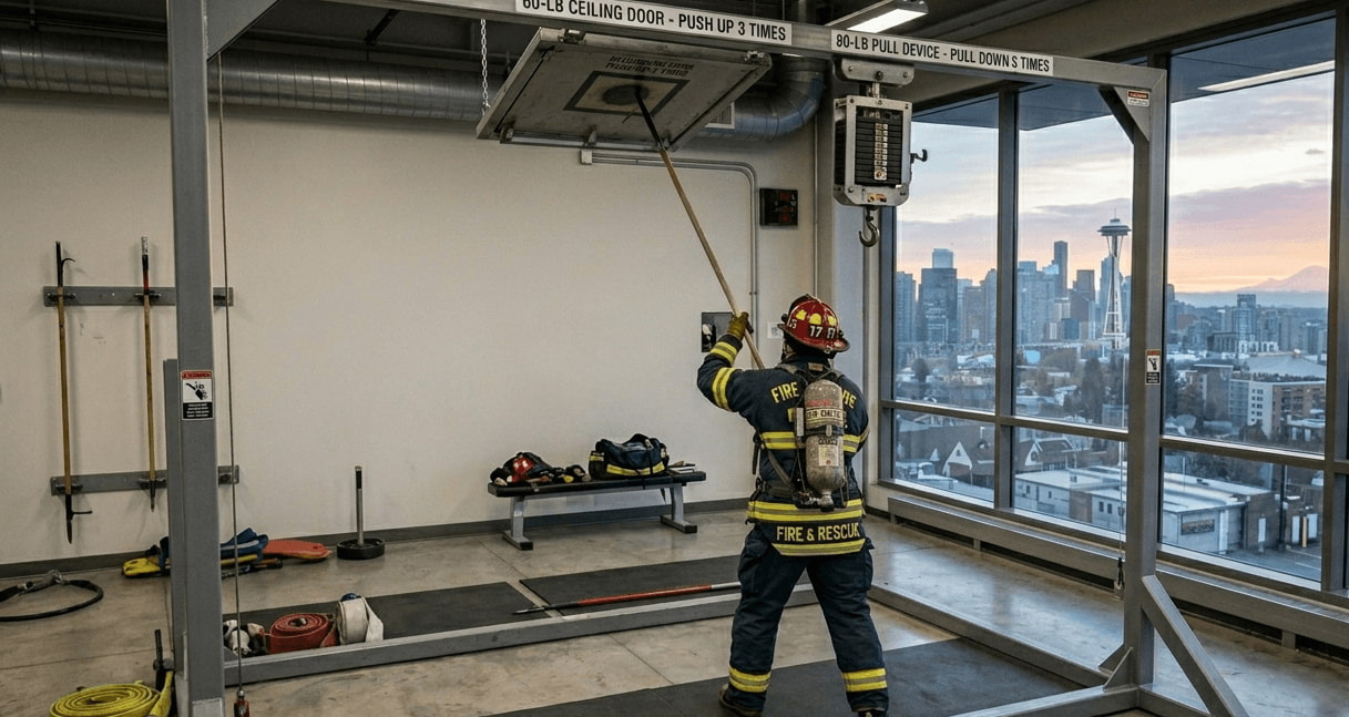 cpat test firefighter candidates ceiling breach and pull
