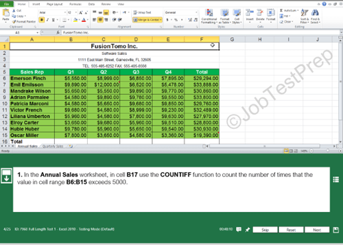 Free Kenexa Excel Test Prove It! Excel Test Sample Questions