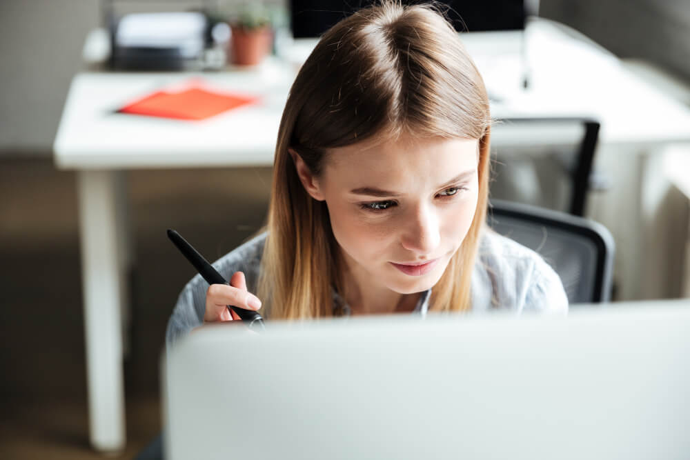 woman taking assessment company test