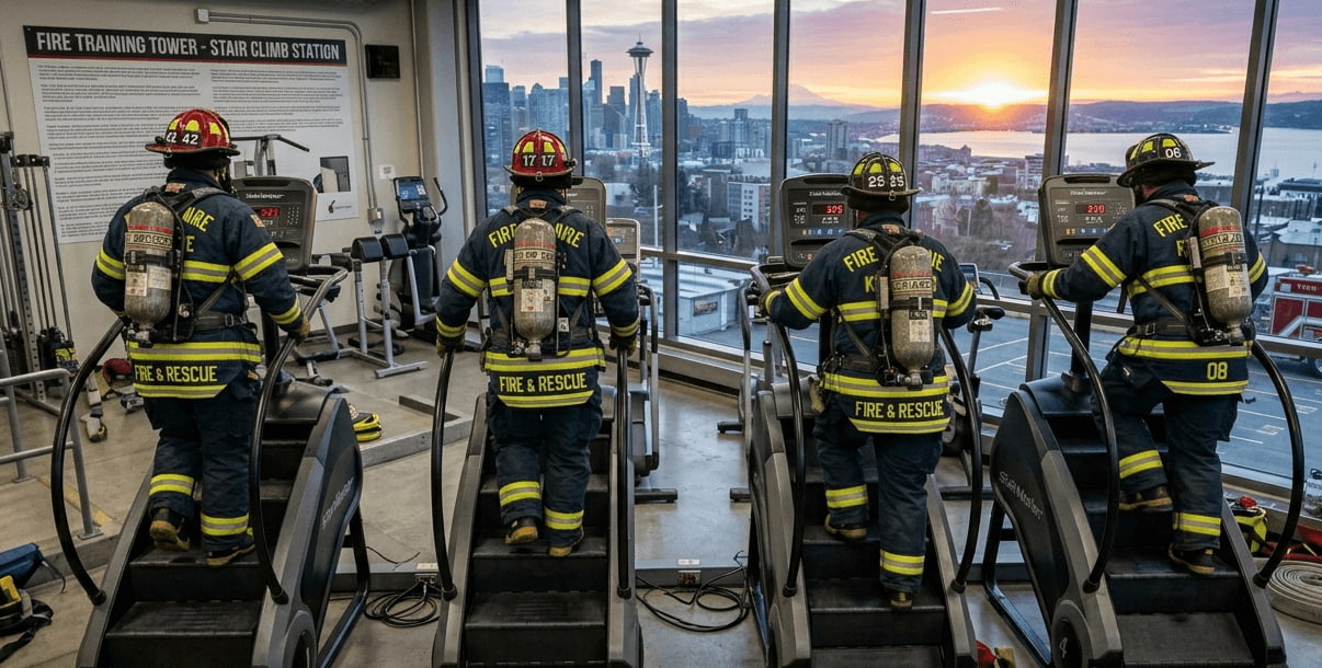 cpat test firefighter candidates in test  stair climb