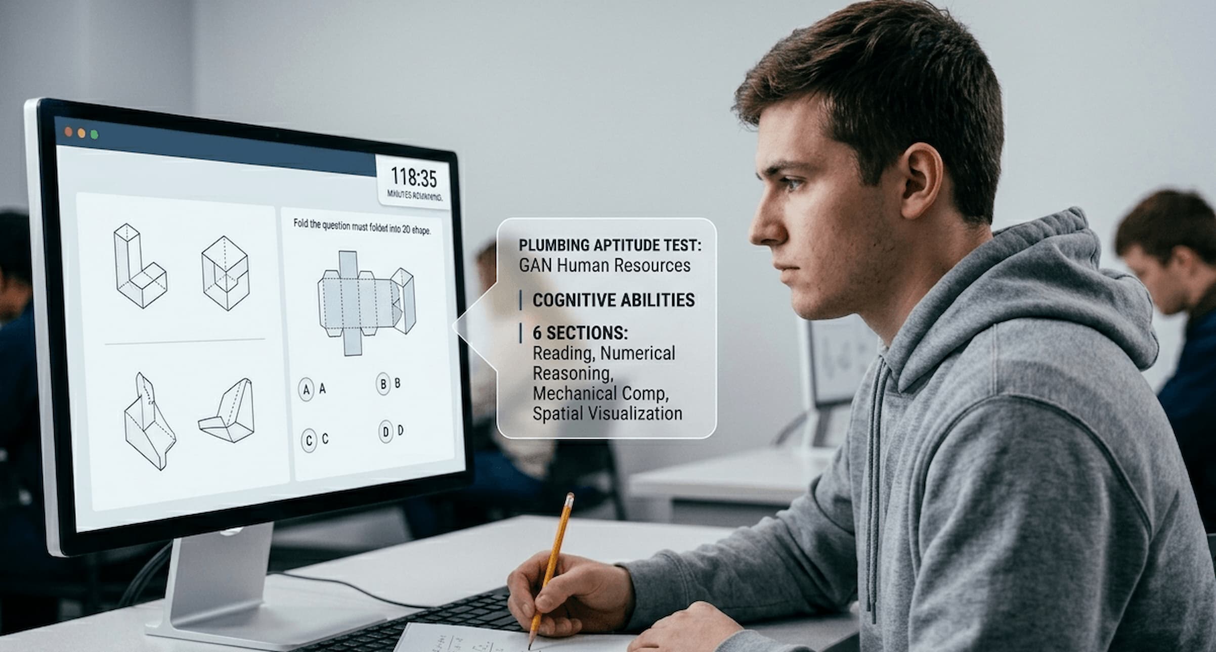 candidate taking the plumbing aptitude test