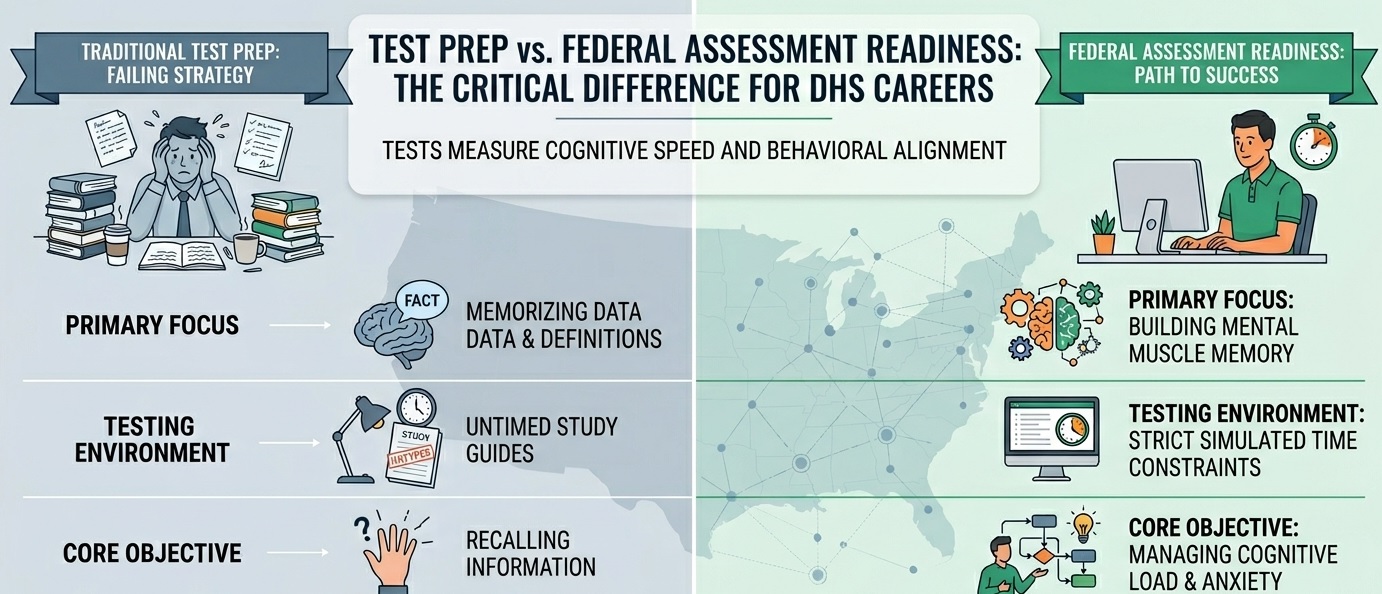 An infographic detailing the differences between passive cramming and active simulated time management preparation.