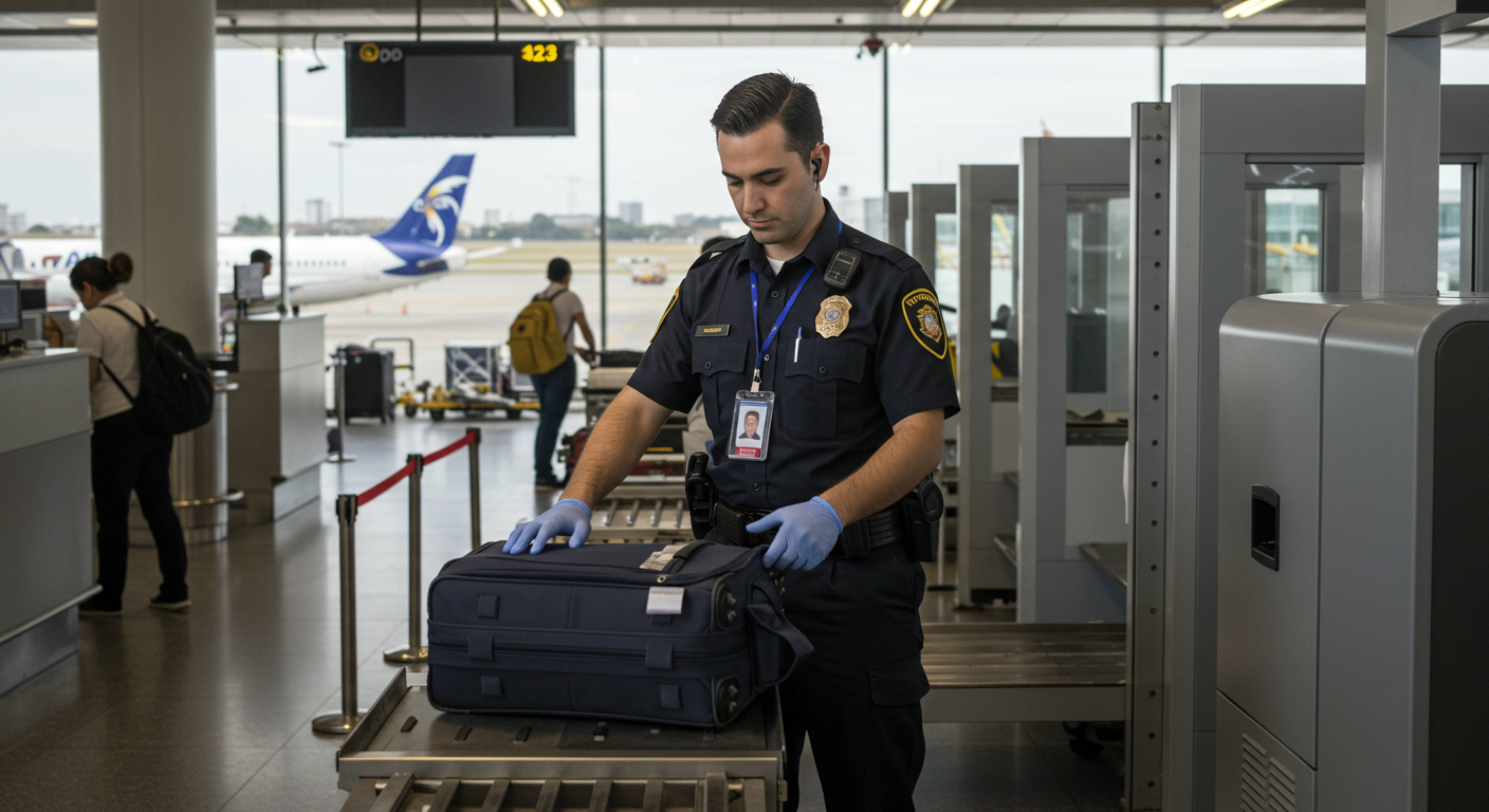 an airport security officer checks bags