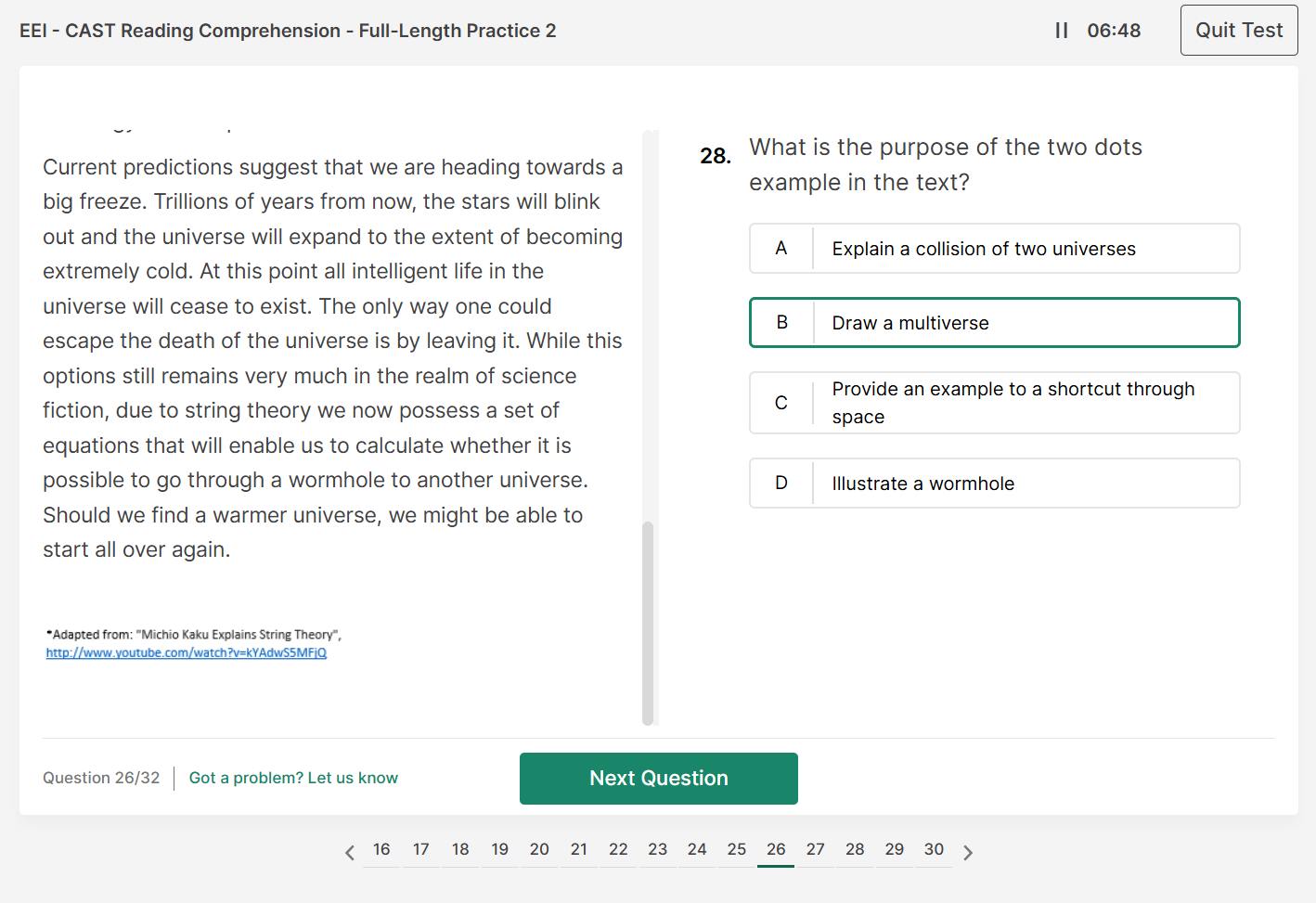 CAST Reading Comprehension Question