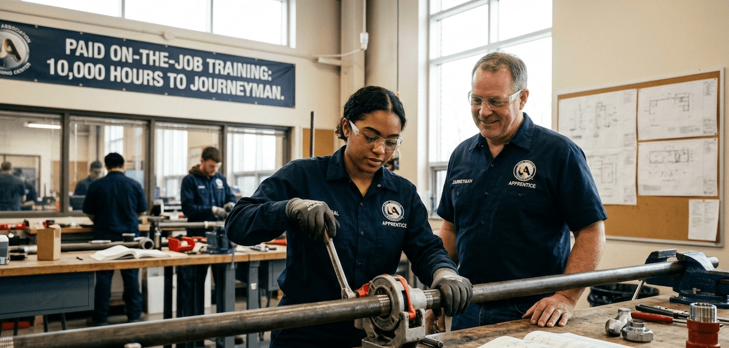 man and woman in plumbing apprenticeship