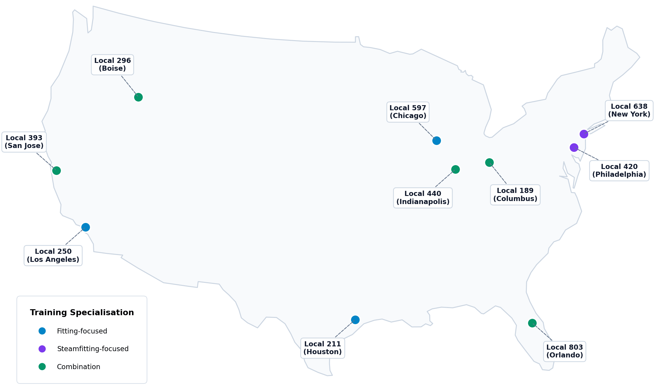 us map with top 10 ua pipefitter plumbing