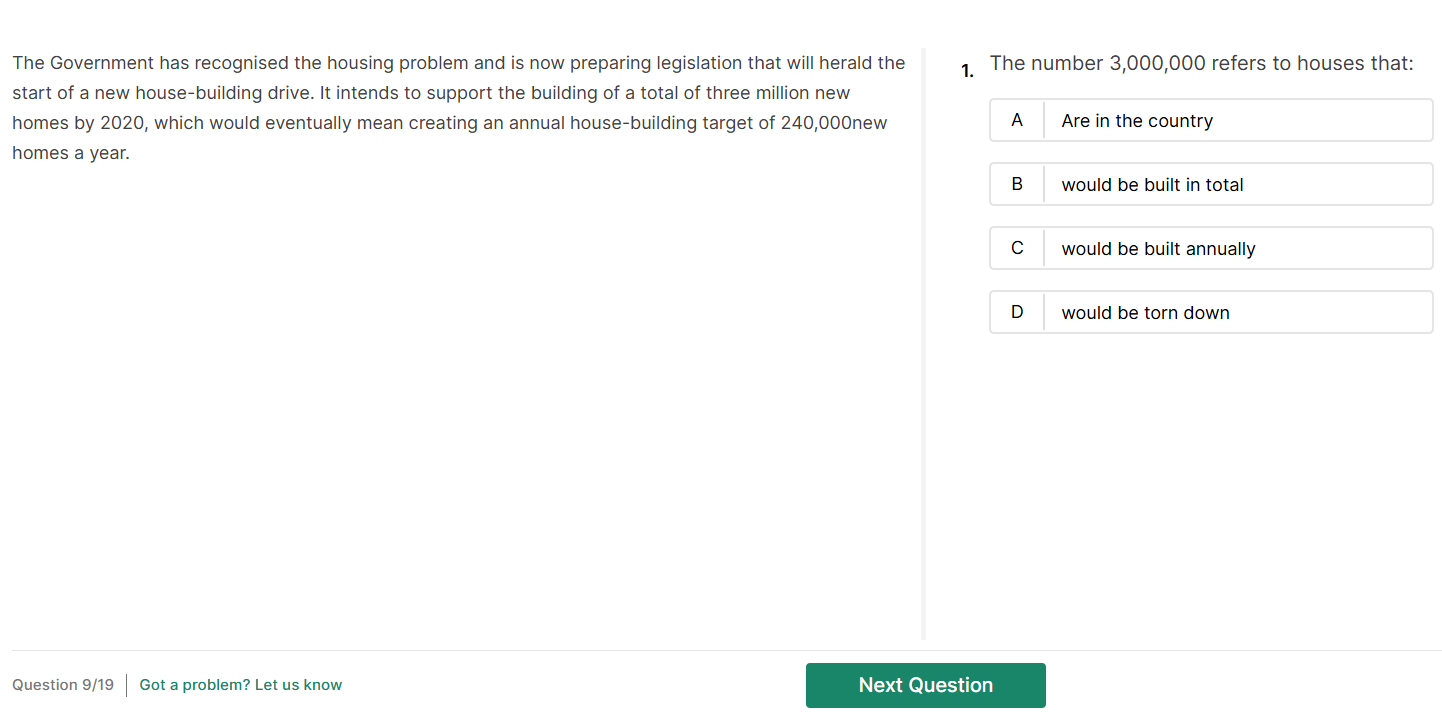 reading comprehension sample
