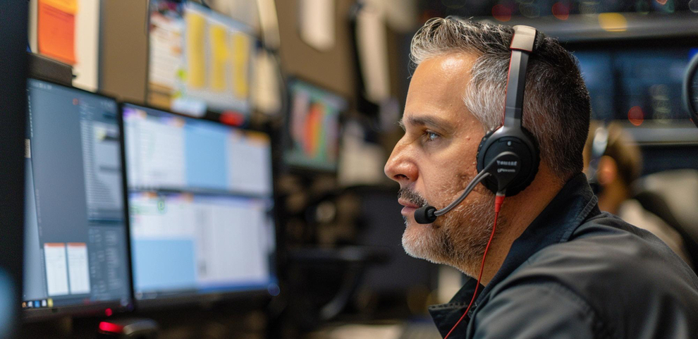 911 Dispatcher focusing on a screen